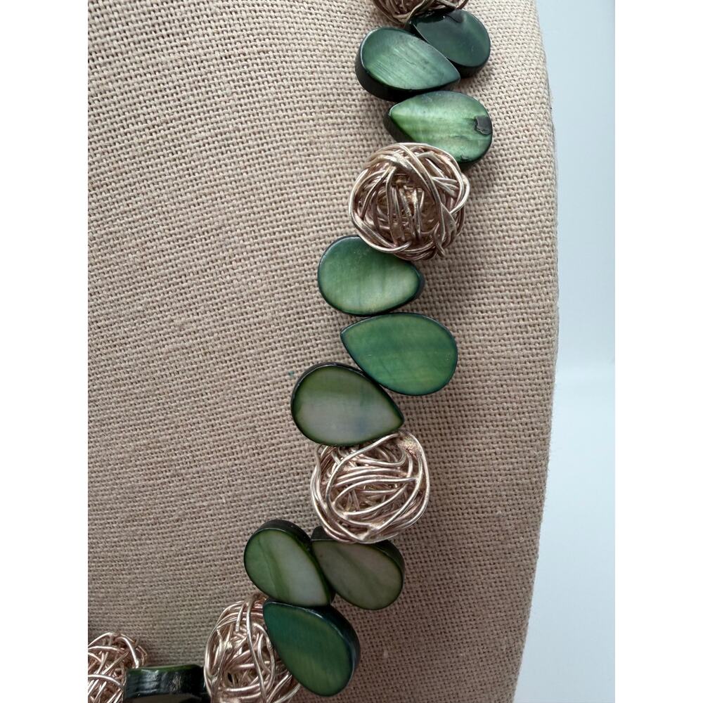 Unbranded Green Shell Statement Necklace Chunky Wire-Wrapped Sterling Silver View 2